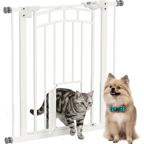 PawHut barrera de seguridad para perros extensible 74-80 cm, para puertas y escaleras, con montaje a presión y doble bloqueo, blanco