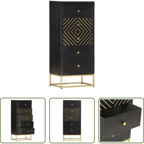 vidaXL Schrank mit 5 Schubladen - Schubladenschrank Schwarz Golden 45x30x105cm Mangoholz (1/5)