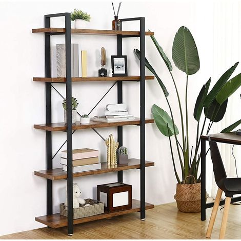 Etagère Zina avec 5 tablettes - brun rustique/noir (1/5)