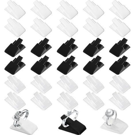 30 Pieces Ring Display Stand, Plastic Ring Display Stand Ring Display Stand Retail Jewelry Organizer Holder Ring Organizer (Black, White, Transparent) (1/5)