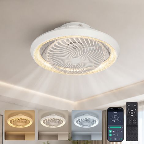 HEMVOR Ventilateur de Plafond avec Éclairage Rotatif Interne Blanc 52cm (1/5)