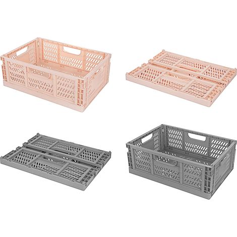 Lot de 4 Caisses Pliable Cagettes Plastique Empilable Caisse Pliante Rangement avec Poignée pour Cuisine, Chambre à Coucher, Bureau(2rose+2gris, 40 x 30 x 15 cm) (1/5)