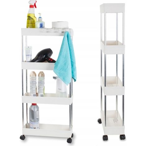 Badezimmerregal, Küchenschrank, mobiles Regal auf Rollen, 4 Ebenen