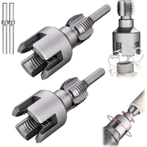 1/2'' and 3/4'' Integrated Internal & External Pipe Threading Tool, Convient Pour La Coupe De Filetage De Perceuse électrique, La Réparation De Tuyaux Et Dfayu (1/2"+3/4") (1/4)