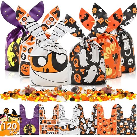 150 sachets à bonbons d'Halloween, pochettes à bonbons d'Halloween, sacs à bonbons d'Halloween, sacs cadeaux lapins d'Halloween pour la chasse aux bonbons, accessoires de décoration pour fête d'Hallow (1/5)
