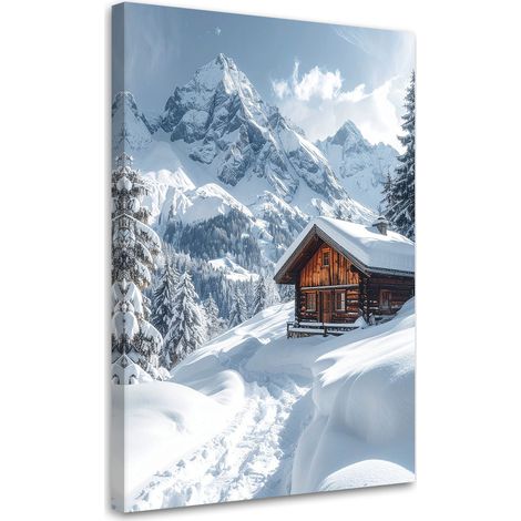 Wandbild Landschaft Winter Berghütten Wald Berge 40x60 cm (1/5)
