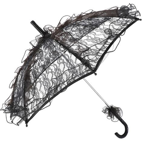 Parapluie de Mariée en Dentelle et Coton pour Cérémonie, Danse et Séance Photo (Noir) (1/5)