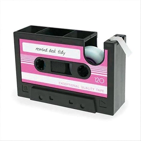 Stifthalter für Klebebandabroller, Klebebandabroller im Retro-Kassettenstil, rosa und schwarz (1/5)