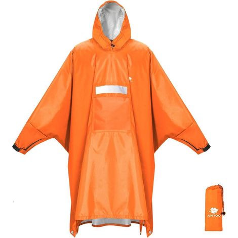 Regenponcho Ärmeln Kapuze Plane Camping Wandern Angeln C-Orange (1/5)