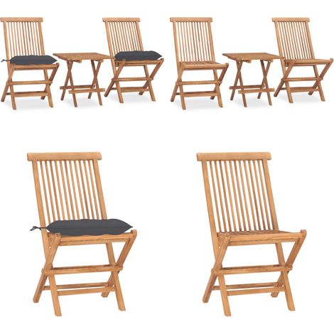 3-tlg. Garten-Essgruppe mit Kissen Klappbar Massivholz Teak - Gartenmöbel Set - Teakholz Gartenmöbel - Garten Essgruppe - Klappbarer Tisch - Outdoor Essbereich - Home & Living