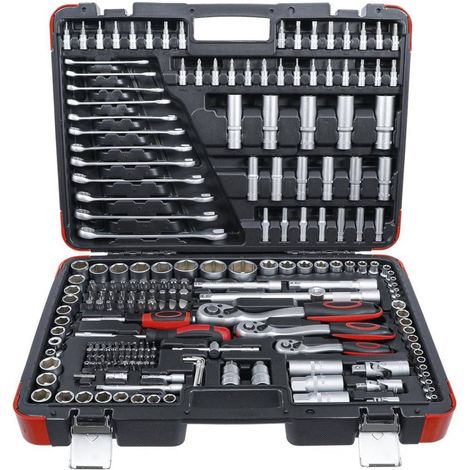 Coffret de Douilles 216 pcs - 6,3 mm (1/4), 10 mm (3/8), 12,5 mm (1/2) - Acier Résistant - Ensemble Complet pour Bri - D-Work
