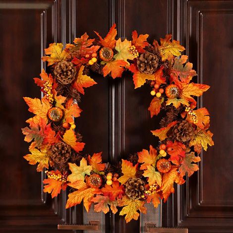 60CM Halloween LED Artificial Maple Leaf Autumn Wreath (1/5)