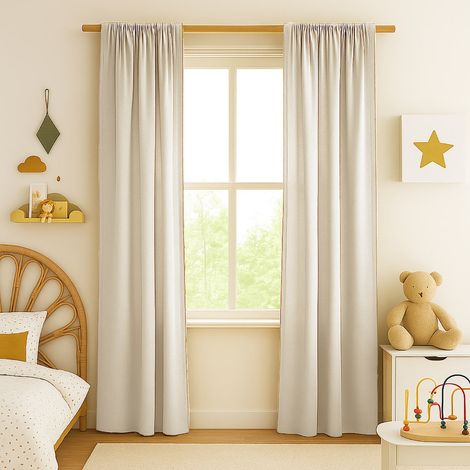 Paire de rideaux pour chambre bébé en double gaze de coton bio blanc 65 x 260 cm - PANGIVO (1/5)
