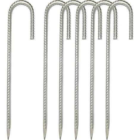 Piquet d'ancrage en acier galvanisé antirouille 30 cm avec crochet en J pour trampoline, tente, camping, jardin, abri et balançoire (1/5)