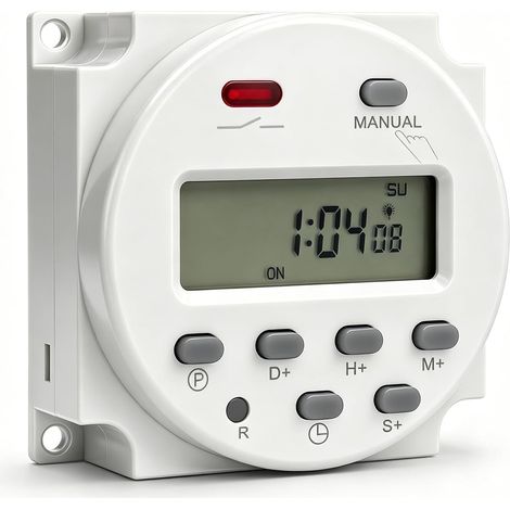 Interrupteur minuterie 12V, minuteur électrique, de 1 seconde à 168 heures, 5VA, courant continu 12 volts, adapté pour le contrôle domestique et des appareils électriques (1/5)