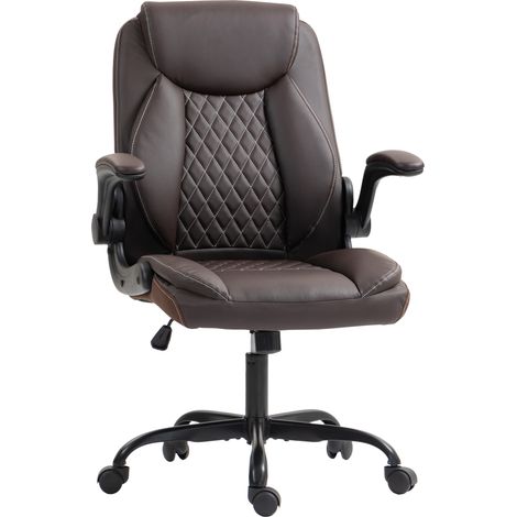 Faux Leather Office Chair. with Flip-Up Armrests - Brown (1/5)