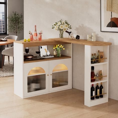 Tavolo bar allungabile 138-193x39x105 cm con contenitore, girevole 360°, LED bianco DESVIAE (1/5)