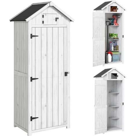 Armoire de jardin - Outsunny - abri outils 3 étagères 2 portes toit bitumé stockage extérieur - bois - 77x54x179cm - gris clair (1/5)