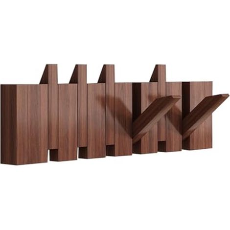 Appendiabiti da parete a 6 ganci - appendiabiti - ganci per appendere - ganci per tasti di pianoforte - appendiabiti per cappotti e borse - legno massello - colore noce (1/5)
