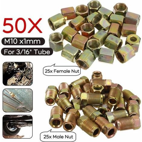 ZVD Fer zingué 10mm x 1mm paquet de 50 raccords de frein 25pcs mâle + 25pcs femelle (1/4)
