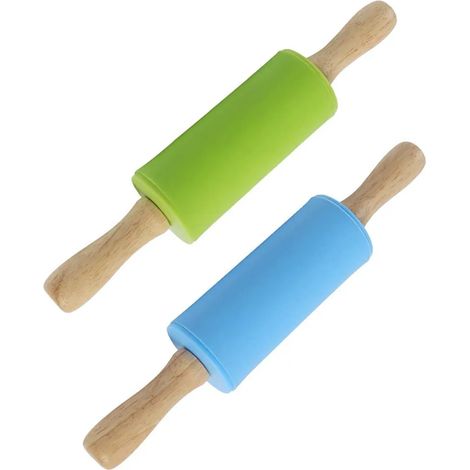 Mini rouleaux à pâtisserie Lot de 2 22,5 cm Enfants Poignée en bois Silicone Rouleau à pâtisserie Antiadhésif (1/5)