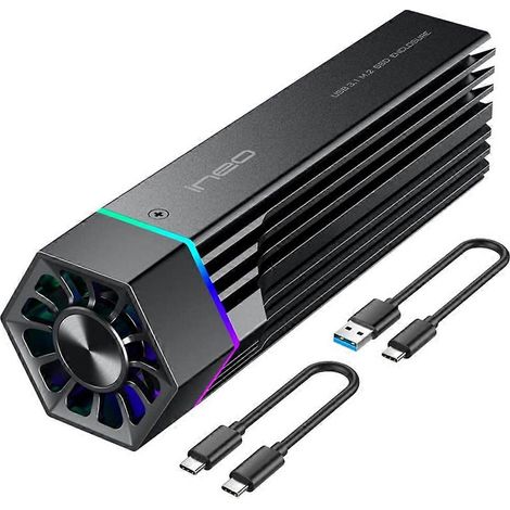 INEO RGB M.2 NVMe PCI-E zu USB 3.1 Gen2 Typ-C SSD-Gehäuse JMS583 10 Gbit/s mit Kühlkörper für M.2 2280/2260/2242/2230 SSDs (1/5)