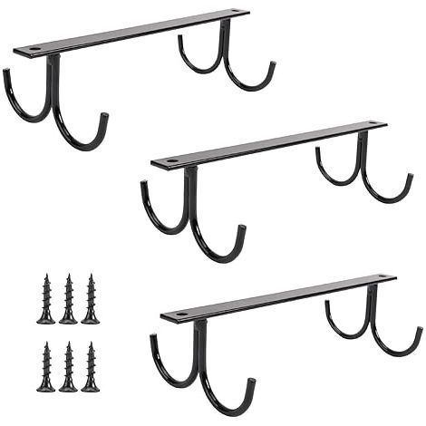 Lot de 3 porte-gobelets rustiques sous armoire, porte-gobelets sous étagère 12 crochets de suspension pour tasses, tasses à café et ustensiles de cuisine (noir) (1/5)