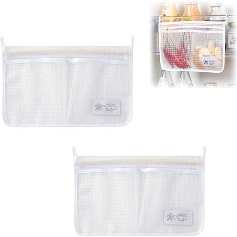 2-teiliges Set hängender Aufbewahrungstaschen für den Kühlschrank, mit hohlem Netzgewebe (1/5)