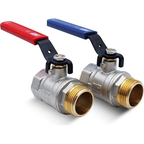 Vanne 1/2" 15/21 Raccord Male-Femelle Laiton Poignée Bleue, Rouge Robinet Reducteur de Pression Eau Cuve 1000L WC Extérieur Jardin (1/3)