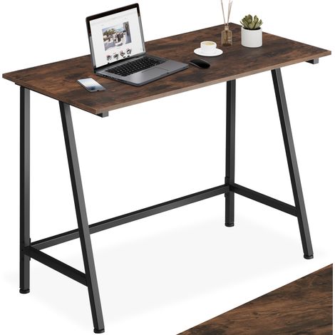 Bureau style industriel trapèz en panneau aggloméré bois foncé