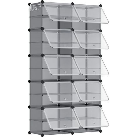 Schuhregal für 10 Personen, Stahlrahmen, Kunststoffpaneele, transparente Türen, für Flur und Schlafzimmer (1/5)