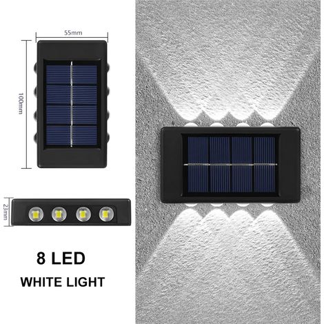 (8 LED blanches) Appliques murales solaires double tête haute luminosité (éclairage vers le haut et vers le bas) - Éclairage de jardin - Appliques murales pour enseignes de porte - Éclairage extérieur (1/5)