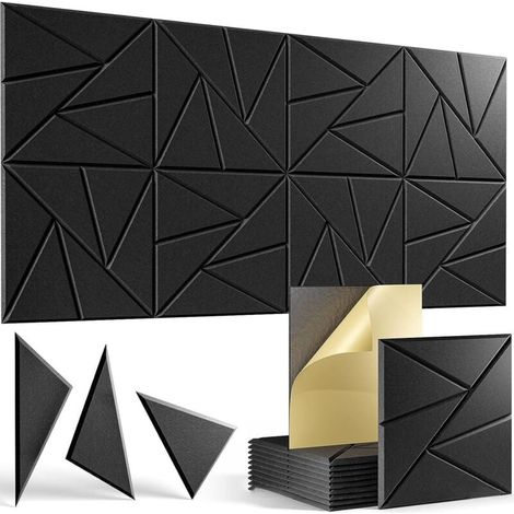 Pack de 12 Panneaux Acoustiques, Panneaux Acoustiques Autocollants, Mousse Acoustique Haute Densité Adapté à la Décoration Murale/Plafonds/Portes dans la Maison et Studio, 30x30x0,9 cm (1/4)