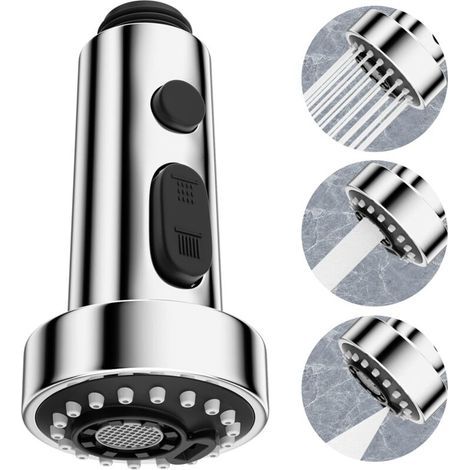 [JAMAIS UTILISÉ] Tête robinet cuisine 3 modes,douchette de remplacement G1/2 pour mitigeur rétractable,pivot 360°,filetage mâle,universelle pour évier (1/4)