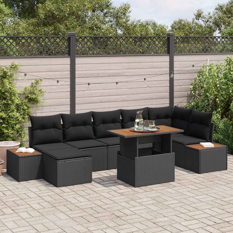 vidaXL Garten-Sofa-Set mit Speicher 8 pcs Schwarz Poly Rattan (1/5)