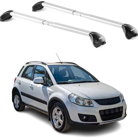 OMAC Barres de toit transversales certifiées TÜV pour Suzuki SX4 I 2006-2013 5 Portes – Verrouillables (4 antivols) – Charge max 100 kg – Sangle inox + protection caoutchouc Argent (1/4)
