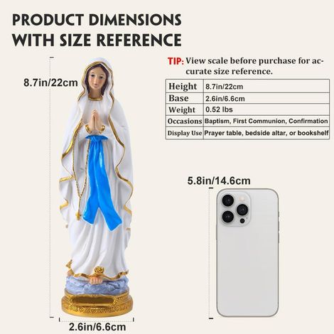 Statue de la Vierge Marie Notre Dame de Lourdes Décoration Religieuse de Table en Résine Cadeau de Communion Baptême 22cm (1/5)