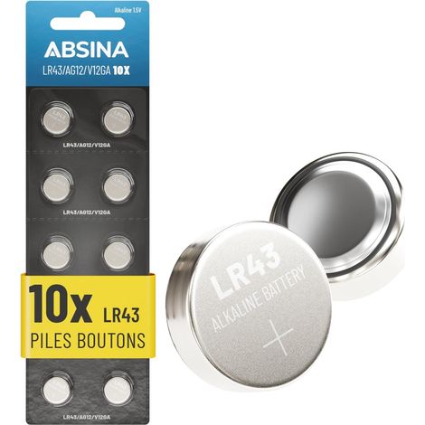 10x Piles Bouton AG12 LR43 - Pile LR43 alcalines 1,5V Anti-fuites et Longue durée de Vie - LR 43/186 / LR1142 / L1142 / V12GA / GPA76 / RW84 - Pile Bouton LR43 (1/5)