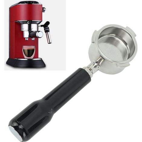 Modification de machine à café De'Longhi à trois poignées en acier inoxydable 51 mm, poignée de porte-filtre monocouche sans fond, modèle C2, plastique noir. (1/5)