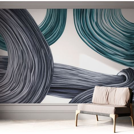 Selbstklebende Tapete modern Wohnzimmer - Wanddeko Schlafzimmer - Tapete mit Motiv Fließende Linien 312x219 cm (1/5)