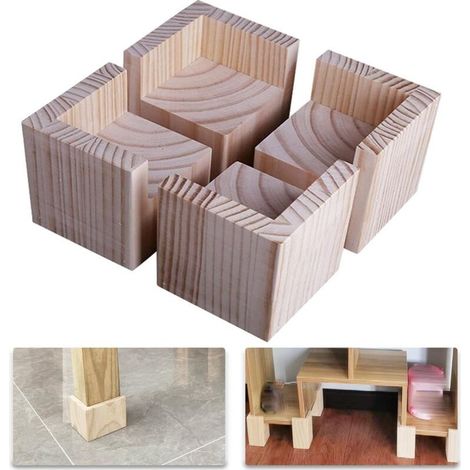 Set of 4 Wooden Furniture Risers, Desk and Bed Risers, Furniture Lifting Feet, Legs up to 5cm (5 x 5 x 10cm) (1/5)