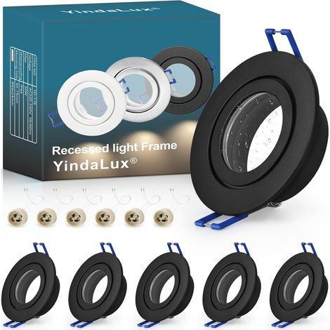 Lot de 6 Cadres Spot Encastrable GU10 IP44 Noir, Cadre Aluminium pour Salle de Bain, Spots Plafond 230V avec Douille GU10, Ø84mm, Perçage 65-75mm, sans Ampoule (1/5)