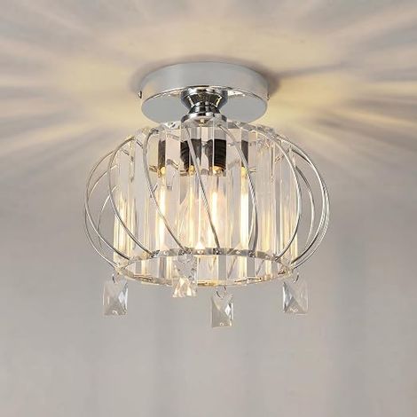 Silver Crystal Led Chandelier, E27 Corridor Ceiling Light, Interior Lighting Ø225 mm, for Kitchen, Small Bedroom, Dining Room
