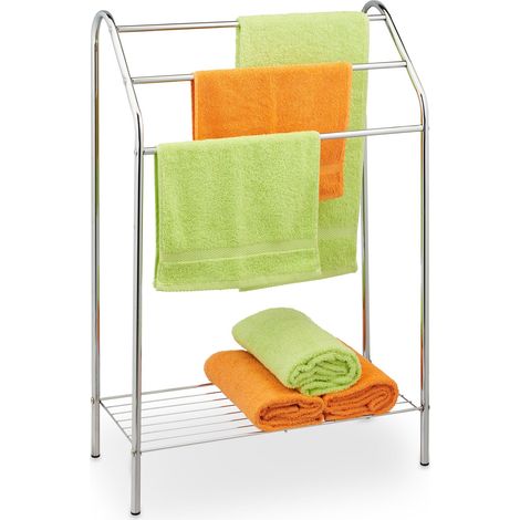 Relaxdays Porte-serviettes, 3 barres, non fixe, étagère, acier, HxLxP: 83,5x57,5x25,5 cm, sèche-serviettes, argenté