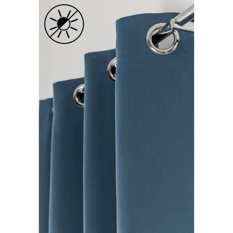 2 rideaux occultants, bleu, œillets métalliques, 135 x 240 cm, polyester 100 %, pour chambre ou salon