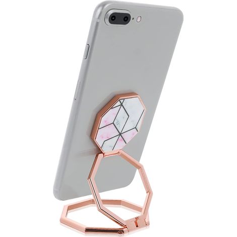 Support de téléphone portable pliable en métal, rotation à 360°, compatible avec la plupart des smartphones (marbre rose rouge) (1/5)
