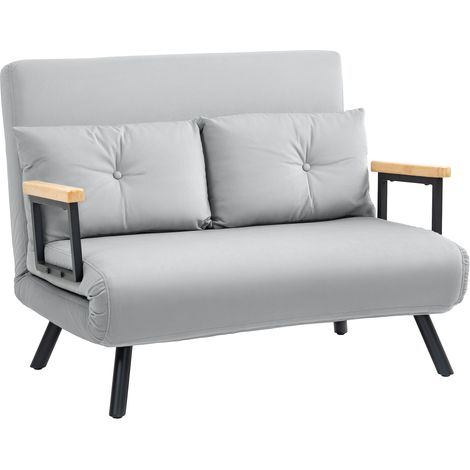 4-in-1 Velvet-Feel Double Sofa Bed, with Pillows - Light Grey (1/5)