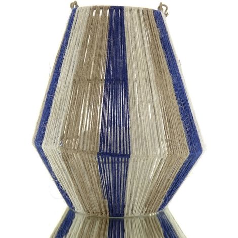 VAN DER LEEDEN Laterne Stripes Natur Weiß Blau Ø 26 cm Höhe 30 cm - Jute & Metall (1/3)