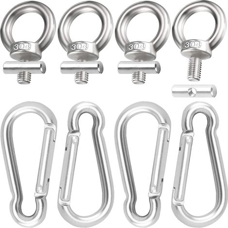 Crochet Auvent, 4Pcs Accessoires Auvent RV avec Mousqueton 4Pcs, Crochet D'auvent de Camping Car (Acier Inoxydable, 6mm) (1/5)
