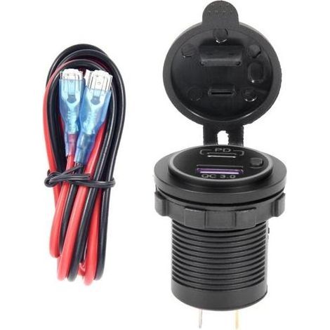 Chargeur de Voiture USB PD Type C et QC 3.0 Prise Courant 12 V avec Interrupteur Marche / ArrêT pour Moto RV ATV, Bleu (1/3)